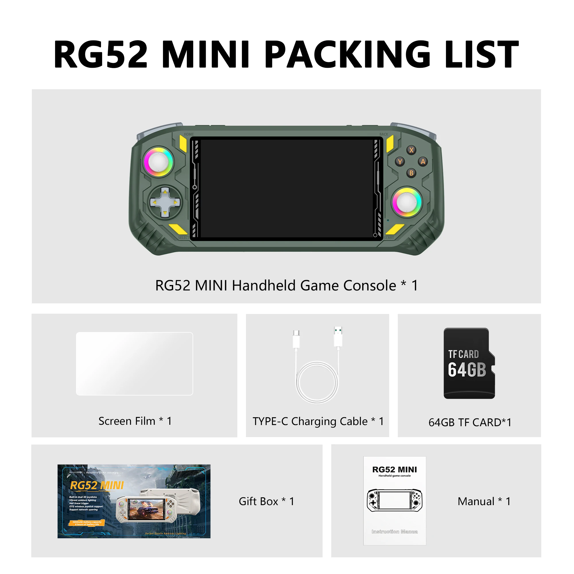AISLPC RG52 MINI Handheld-Spielkonsole 5,5 Zoll IPS-Bildschirm 2,4 WIFI 22000+ Spiele RK3562 Chip Dual-System Tragbarer Taschen-Videoplayer