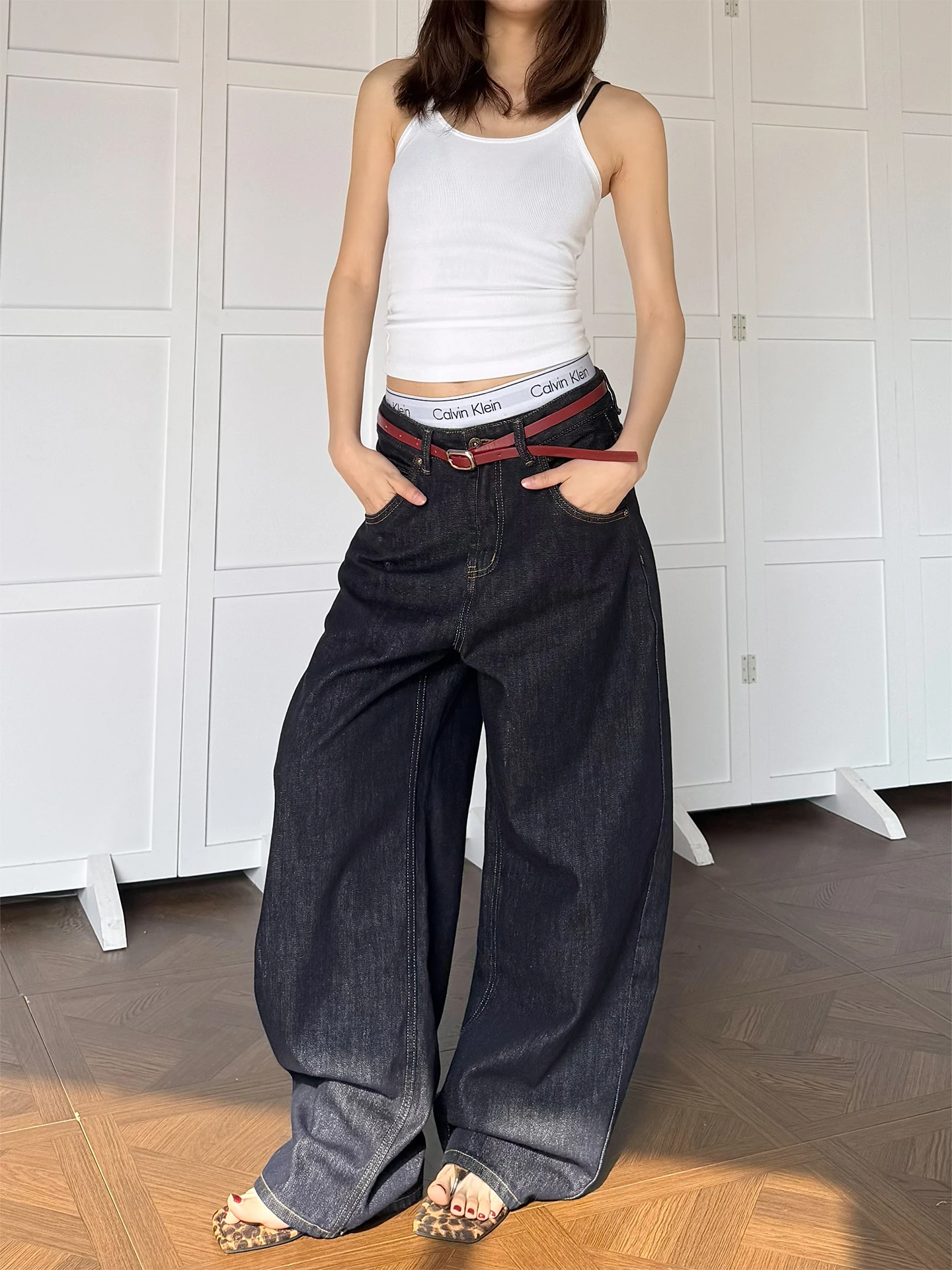 

Мужские джинсы Don Cry Wide Leg: свободные прямые повседневные синие джинсовые брюки с эффектом драпировки, длина в пол