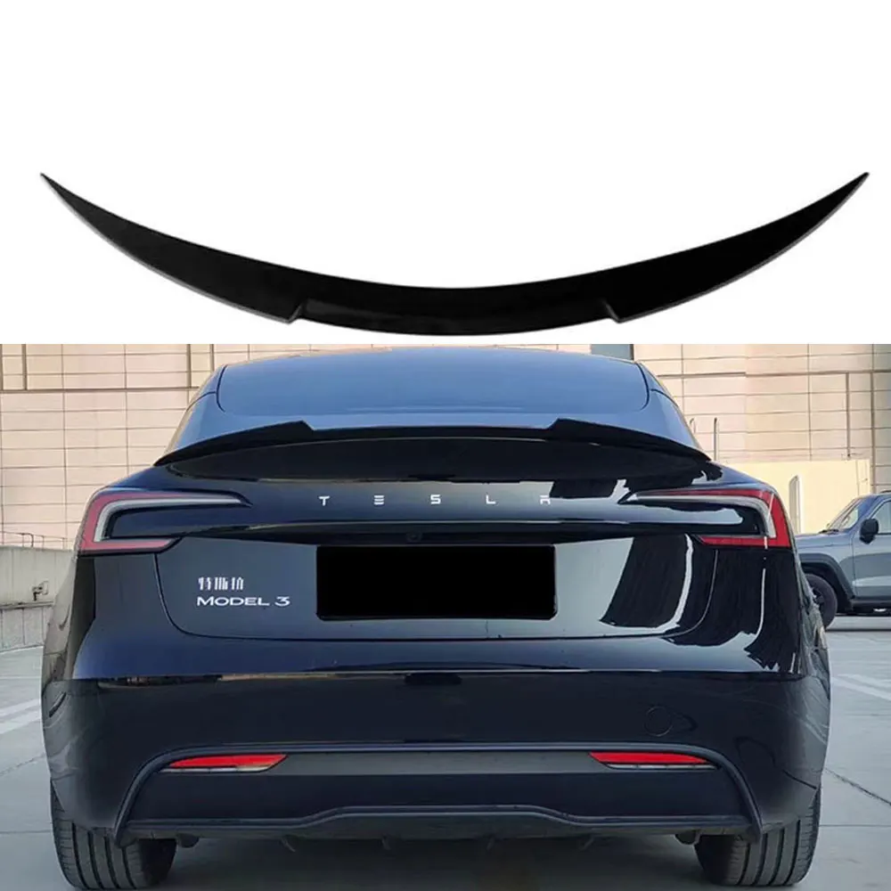 For the New Tesla Model 3 M4 Style Car Rear Luggage Lid Spoiler Wing 2023 24 ABS Material Black Carbon External Adjustment KIT