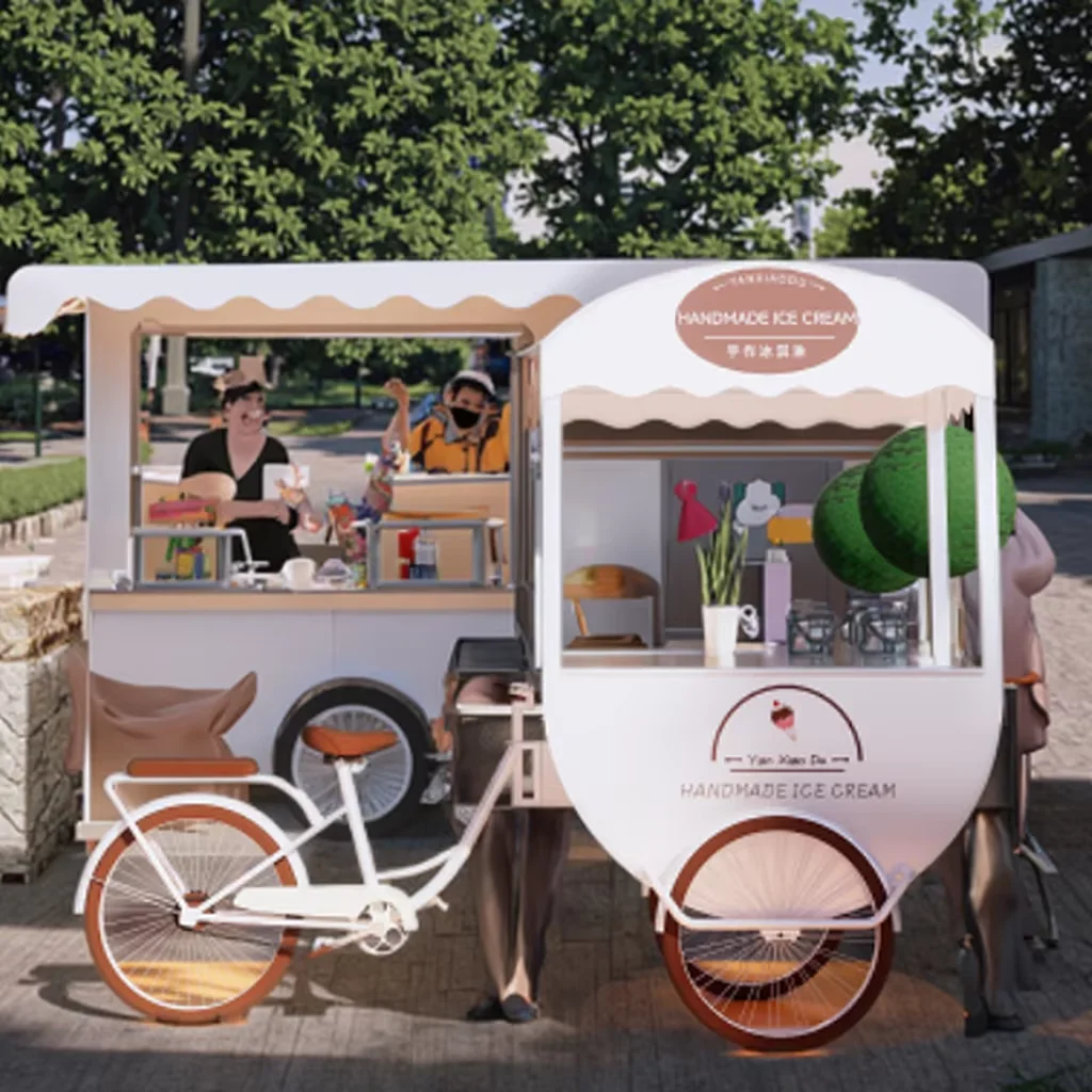 

Factory Outlets Multi-Functional Mobile Tricycle 3-Wheel Street Food Vendor for Hot Dogs & Ice Cream Made of Durable Fiberglass