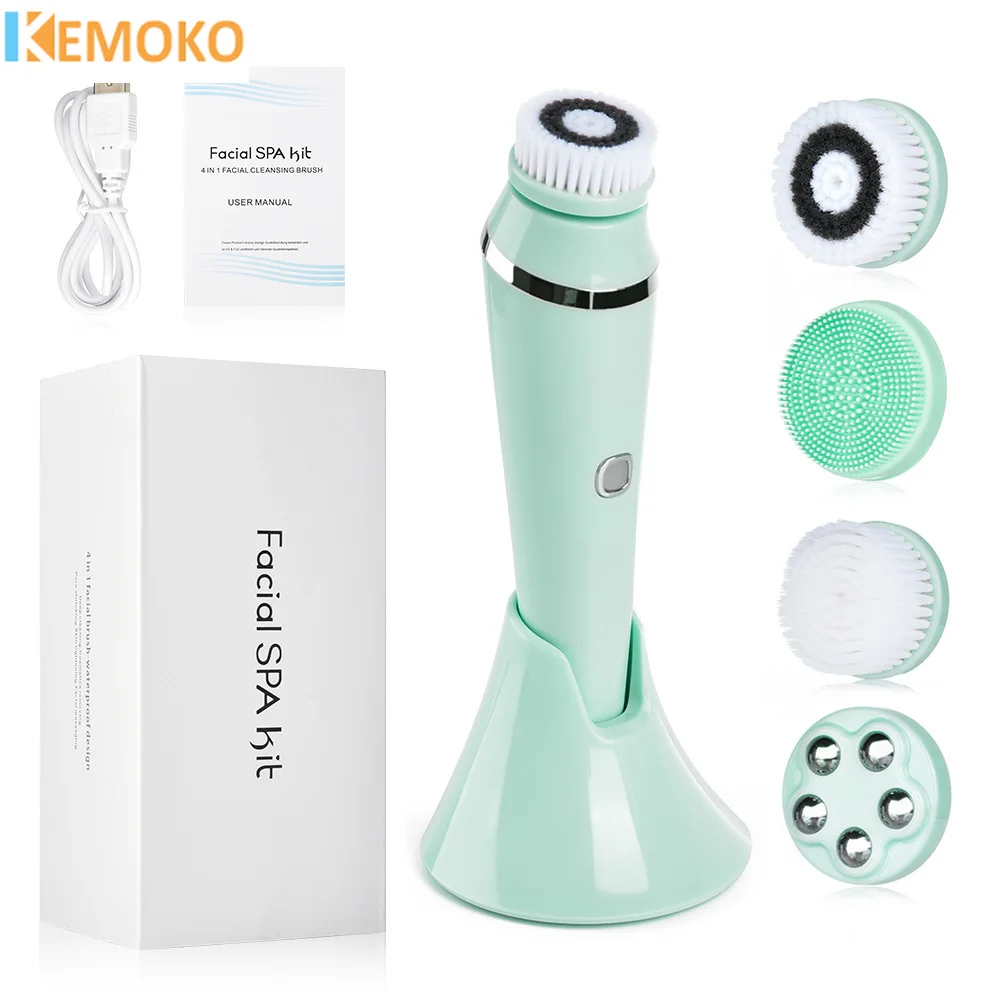 4in1 Electric Facial Cleansing Brush Sonic Blackhead Exfoliating Silicone Facial Cleanser Facial Cleansing Skin Firming Massager