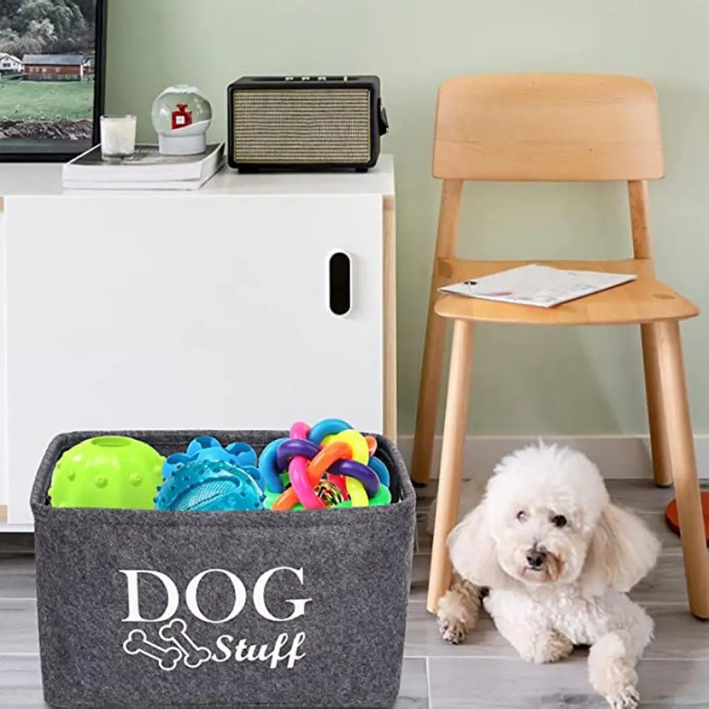 Cat Dog Toy Organizer Pet Toy Storage Basket Pet Toy Dog Storage Box with Handle Organizer for Clothing Blankets Household Items