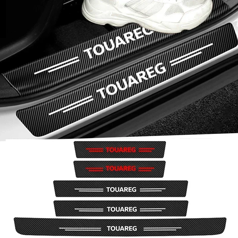 Carbon Fiber Car Door Threshold Sill Scuff Plate Decals Stickers Pedal Guards Strip for VW Touareg Badge Interior