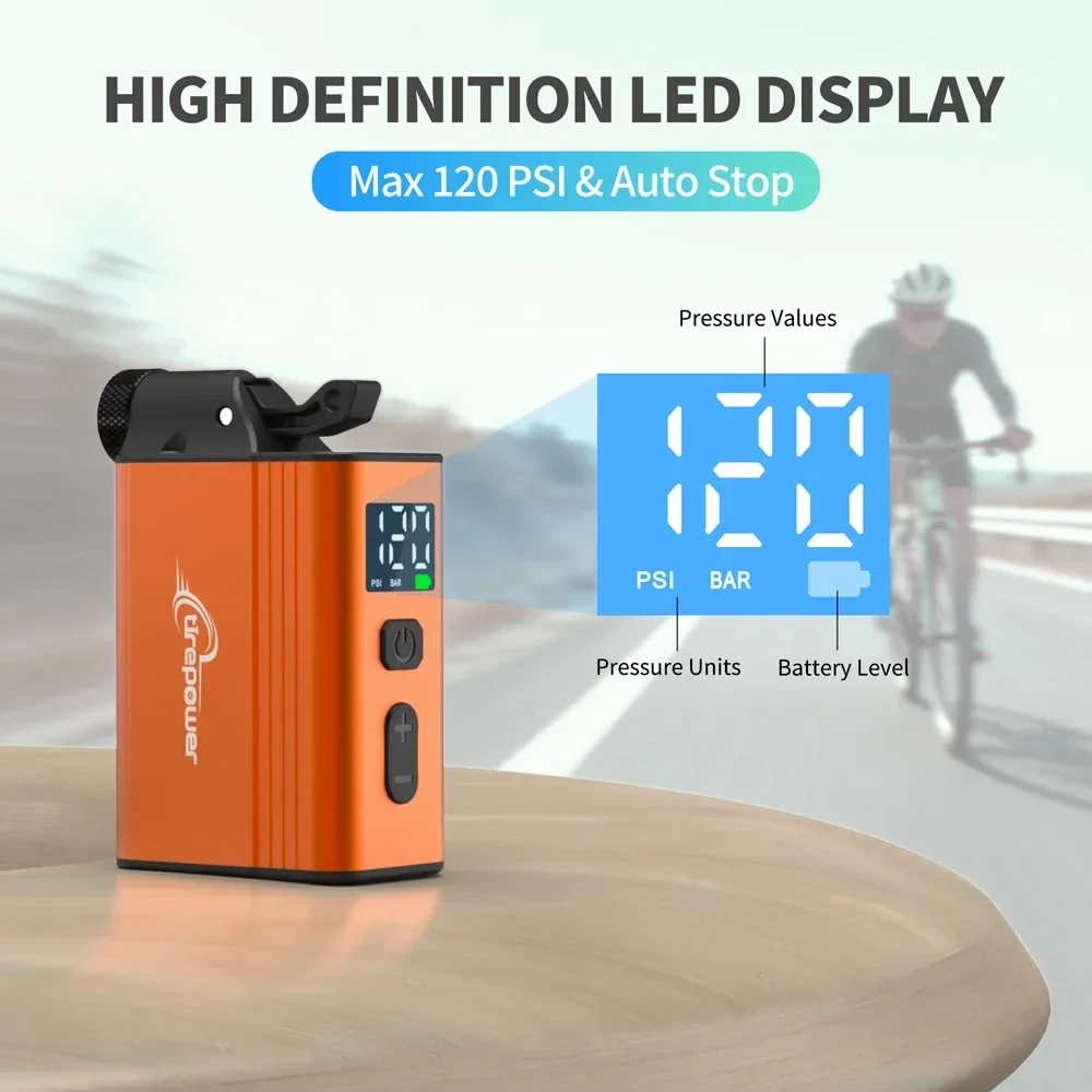 

120 PSI Mini Electric Pump Portable Bicycle Cordless Air Inflator Presta Schrader Dunlop Clik Valve Cycling for MTB Road Bike