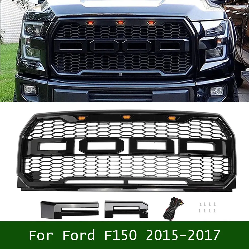

Front Racing Grills Mesh With LED Light Modified Accessories Raptor Style Front Bumper Grille Fit For Ford F150 2015-2017