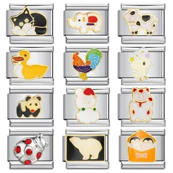 Y2k Kawaii Cute Animal Duck Cat Rabbit Italian Charm Link Fit 9mm Stainless Steel Bracelet Making DIY Jewelry Beads For Gift