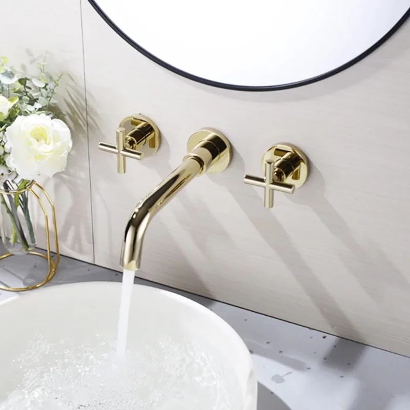 

Mixer Brass Double Handle Wall Mounted Bathroom Sink Faucet Hot And Cold Concealed Copper
