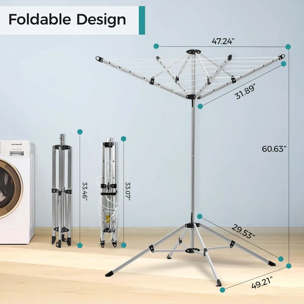 Portable Outdoor and Indoor Clothes Drying Rack with 4 Rotatable Hanger Arms, Collapsible Design, Space-Saving Laundry Solution
