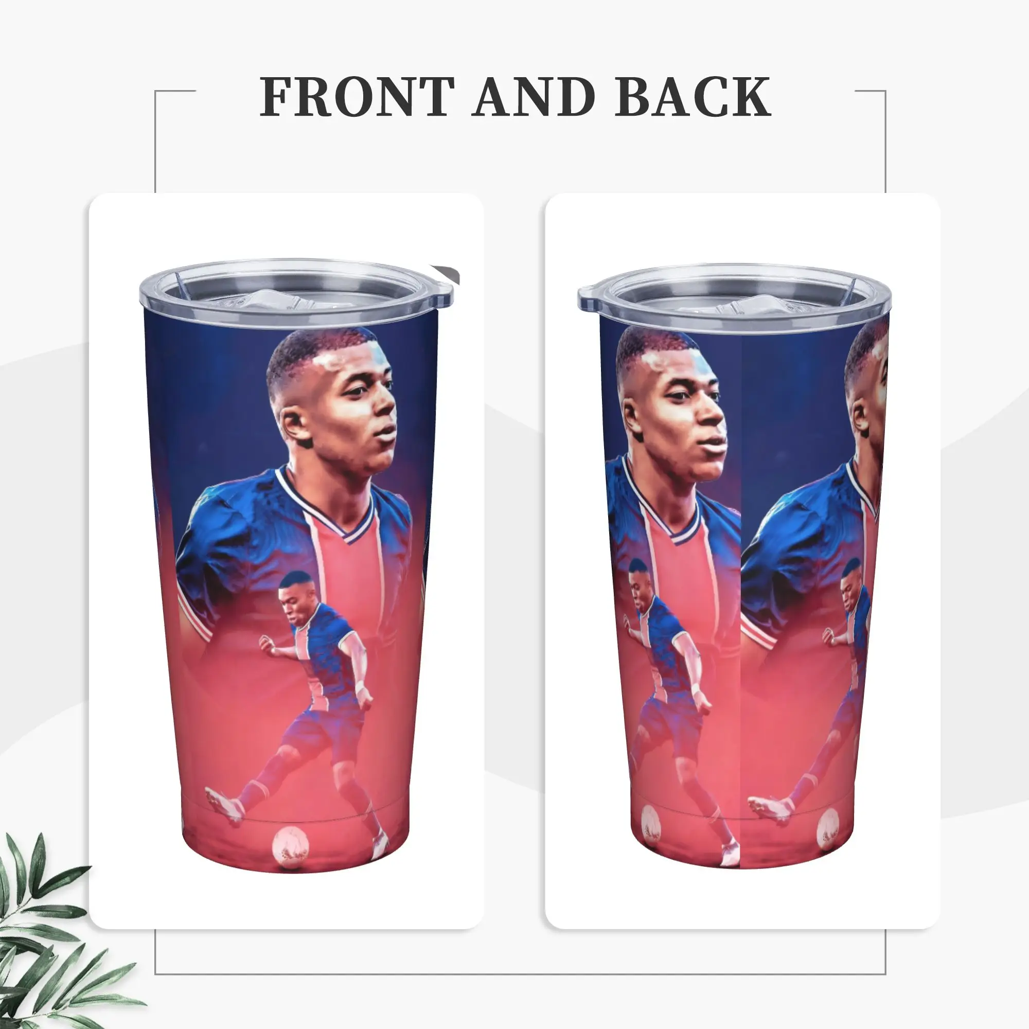 Mbappes Insulated Tumbler with Lid Football Soccer Stainless Steel Thermal Mug Double Wall Water Bottle Cups, 20oz