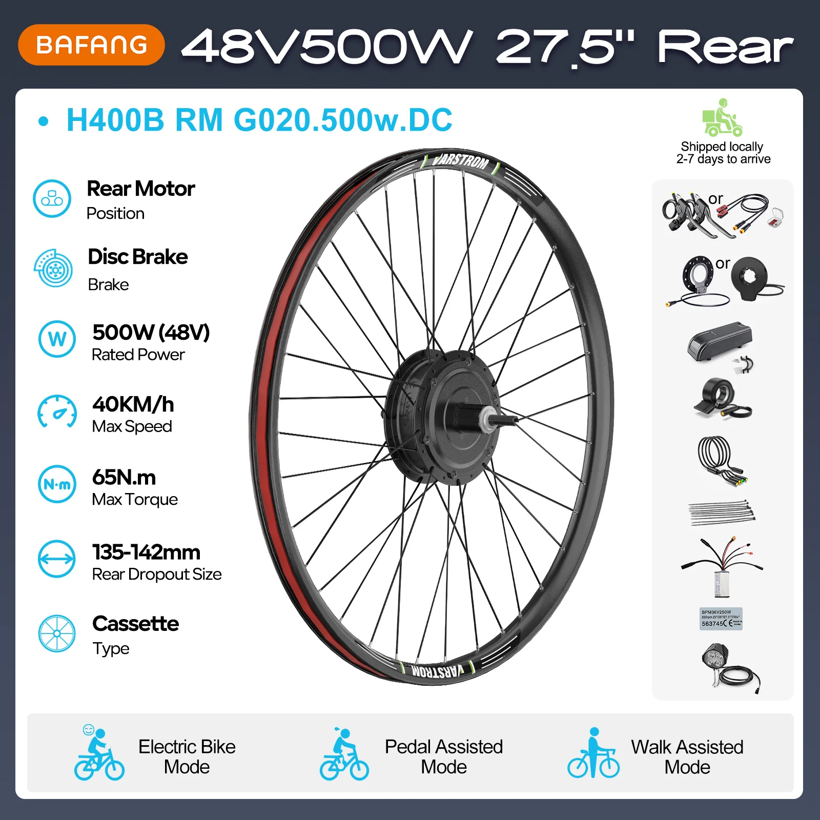 EU-voorraad Bafang G020 H400B Wielnaafmotor 48V500W Elektrische Fiets Ombouwsets Voor- en Achterwielaandrijving 8fun eBike Motorkit