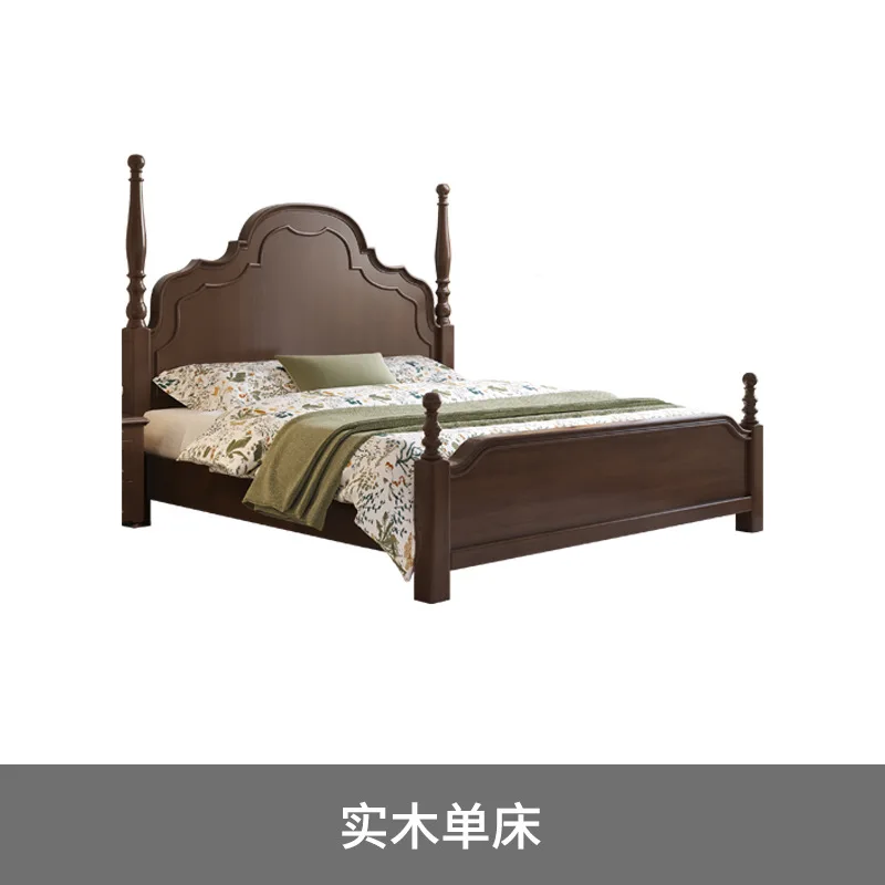 American retro, solid wood double bed, simple goose paw, simple high box storage, master bed