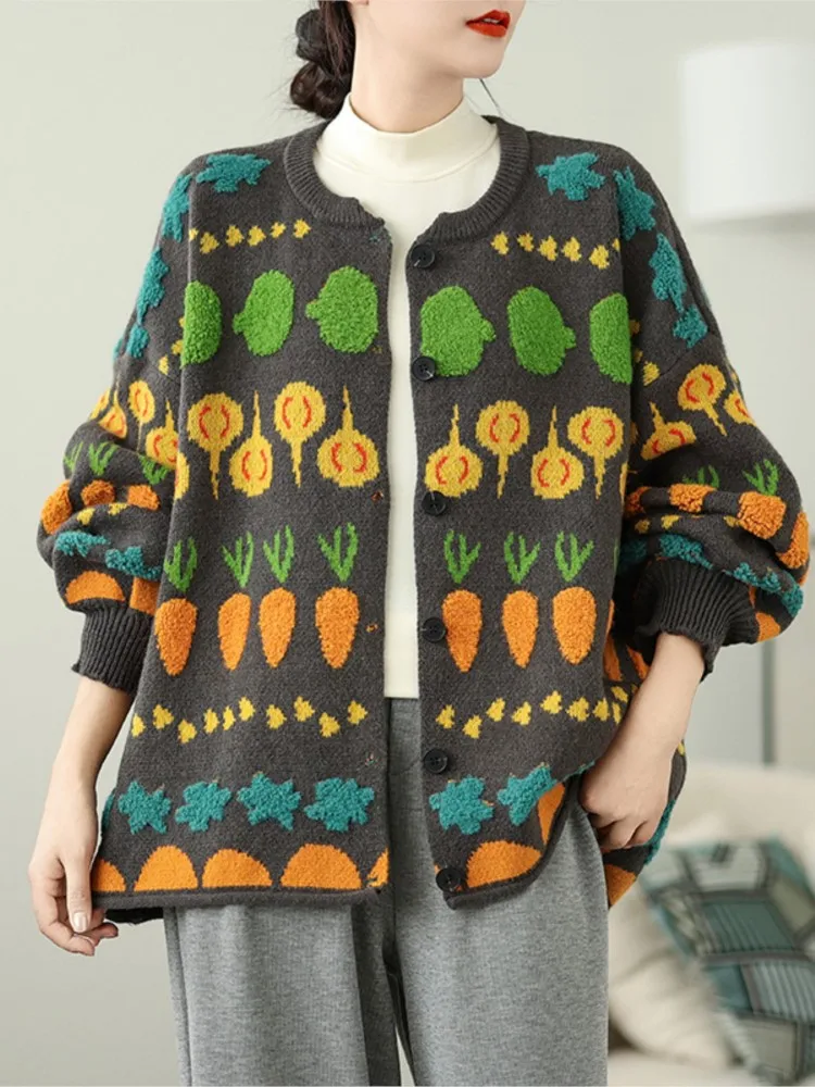 Oversized Knitted Autumn Winter Print Sweet Cardigan Women Fashion Long Sleeve Ladies Cardigans Casual Loose Woman Sweater Coats