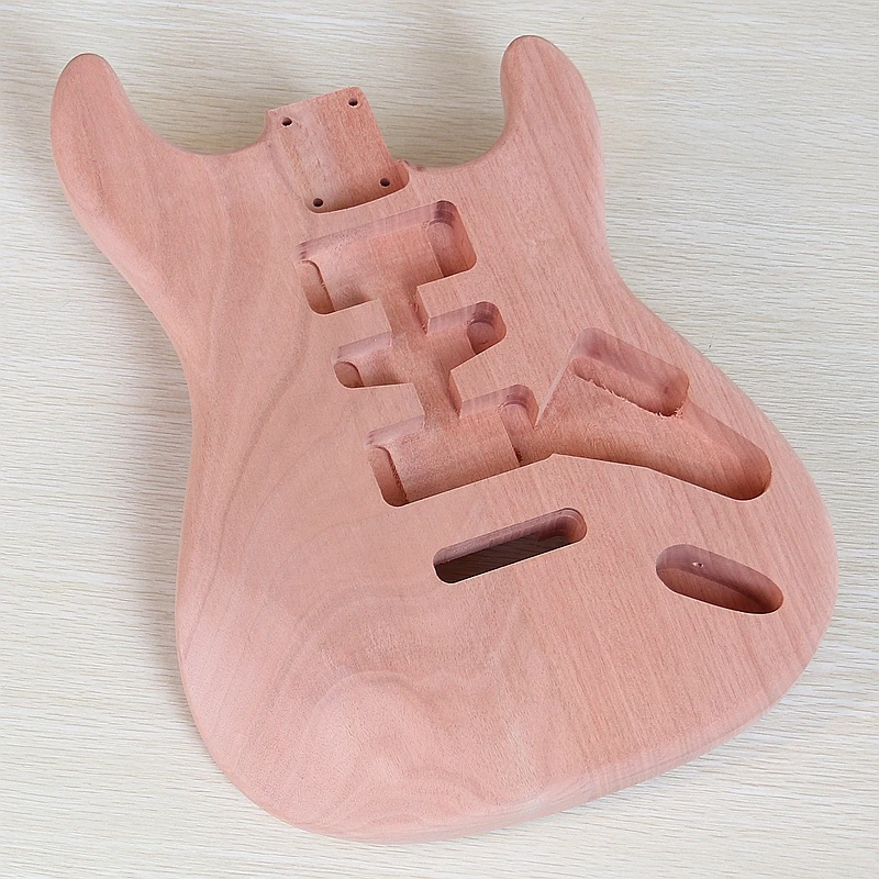 Unfinished Electric Guitar Body Okoume Wood HSH Pickup Route 5.6cm Heel Matte for DIY Guitar Replacement Part Natural Wood