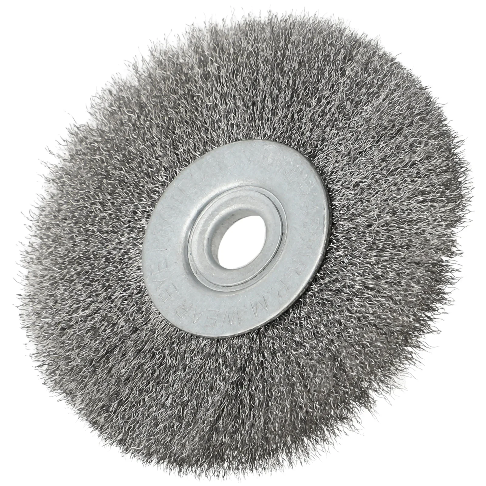 4.5In Flat Crimped Stainless Steel Wire Wheel Brush For AngleGrinder 0.52in Bore Round For Bench Grinder Deburring Tool Cleaning