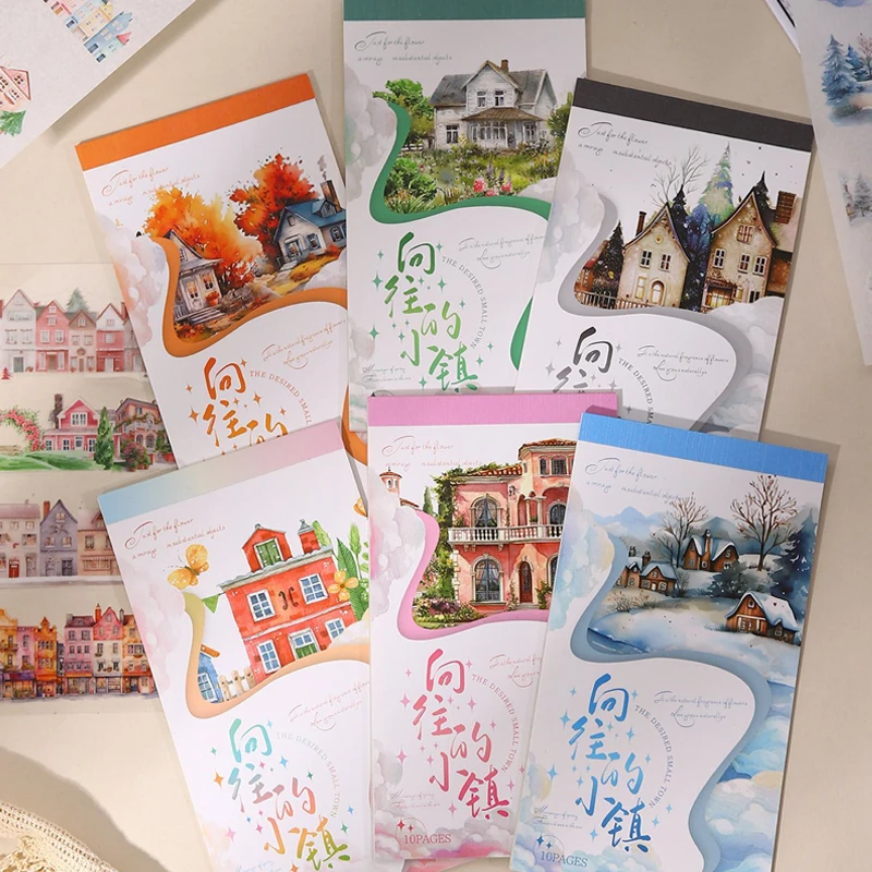 Mr Paper, 6 Dual Material Die-Cut Sticker Book for Yearning Town Series, DIY Manual Cute Decorative Stickers