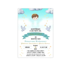 Spanish Baptism Invitation Card for Boy, Spanish and Spanish, Invitacion de bautizo