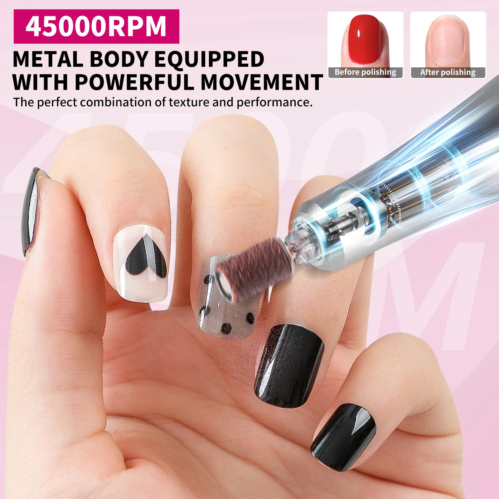 プロのネイルドリルマシンキット充電式 45000RPM 電気ネイルサンダーファイルマニキュアジェルポリッシュ削除研削用