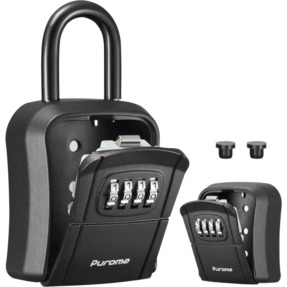 Key Lock Box, Portable Combination Lockbox Wall-Mounted Key Storage Box for House Keys, Resettable Code Safe Security Lock Box for Home, Office, Apartment Spare Key Storage (1 Pack, Pure Black)