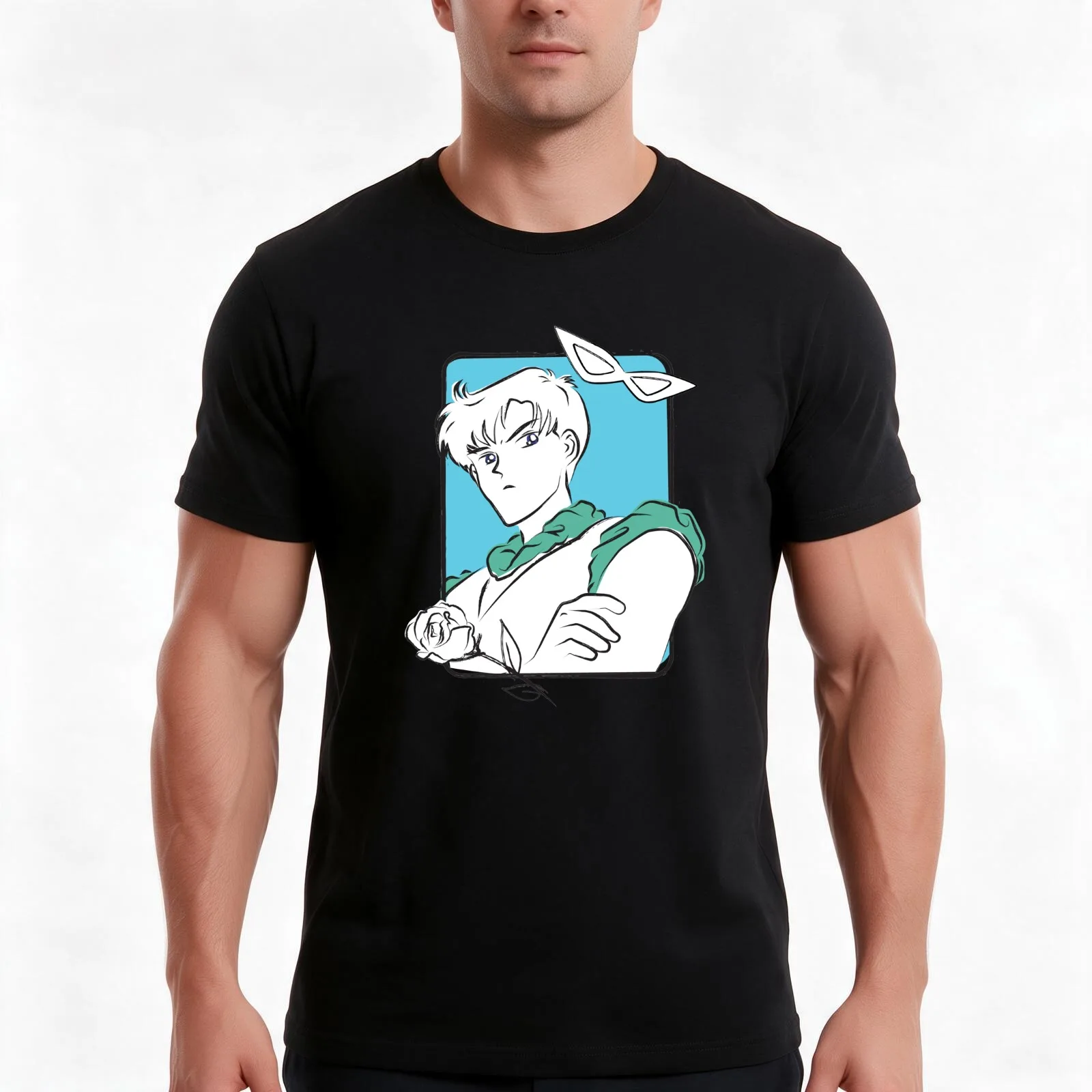 Mamoru Tuxedo Mask with Rose T-Shirt, Summer Casual Cotton Tee, Oversized Streetwear Tops, Vintage Graphic Print, 100% Cotton