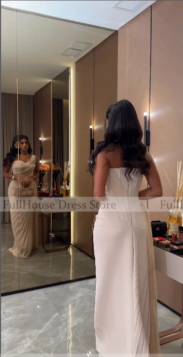 Robe fourreau plissée à plusieurs niveaux, asymétrique épaule dénudée, sur mesure, Sexy, arabe saoudien, dos nu, longueur au sol, robe de soirée avec cour