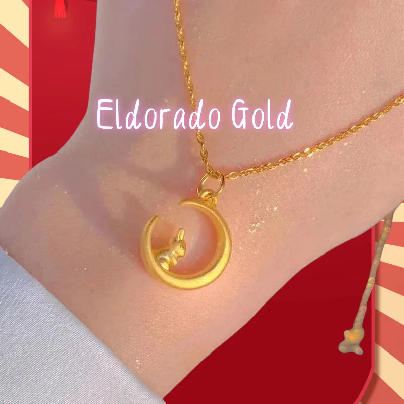 

High quality AU750 18K real gold women's moon rabbit necklace as a gift for girlfriend jewelryValentine's Day gifts for couplesV