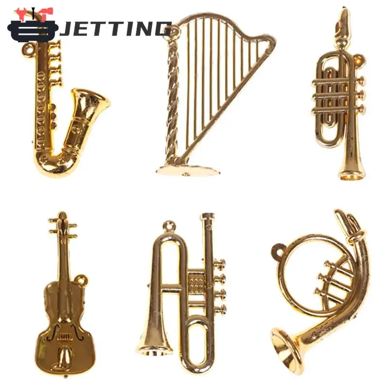 7PCS Mini Plastic Gold Musical Instrument For Christmas Tree Hanging Xmas Decor Gift Collecting Musical Toy