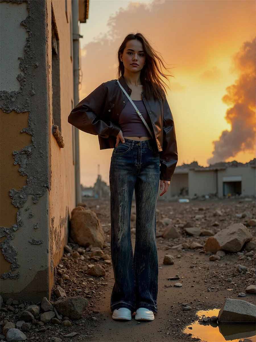 여성용 플레어 디스트레스드 진 팬츠 데님 여성 의류 카고 스트레이트 캐주얼 하이웨이스트 슬림 찢어진 루즈 레트로 지퍼