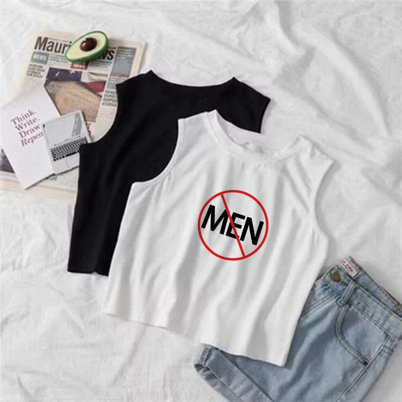 하라주쿠 레터 프린트 화이트 베이직 베스트 여성 2025 펑크 슬리브리스 Y2K 패션 탱크탑 섹시 크롭탑