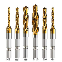 1/6Pcs Tap Drill Bit Set Hex Shank Titanium Plated HSS Screw Thread Bit Screw Machine Compound Tap M3 M4 M5 M6 M8 M10 Hand Tools