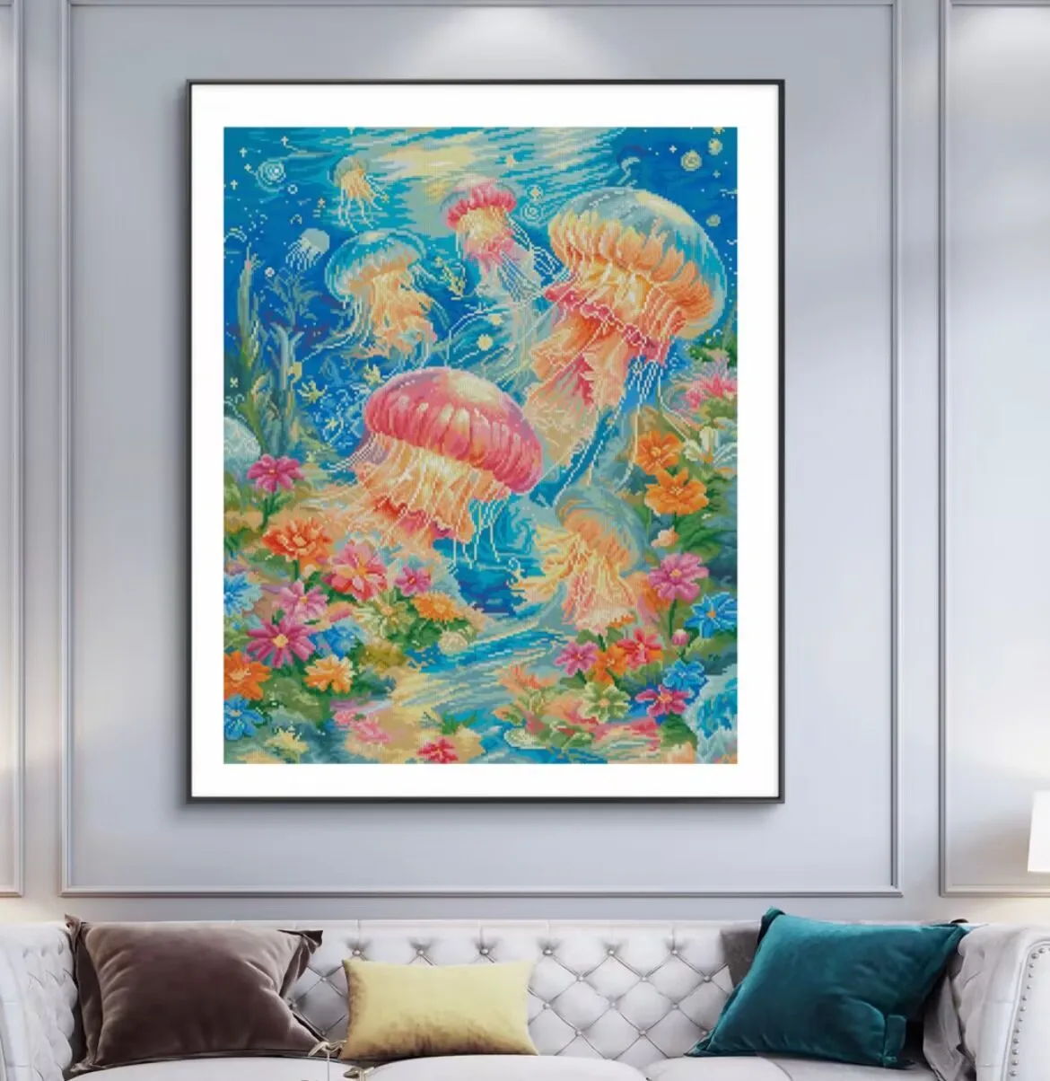 

9ct 75x90cm Jellyfish Embroidery DIY Chinese Style Printed Kits Cross Stitch Needlework Home Decor Crafts 59 Colors