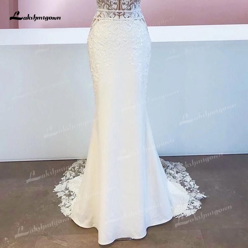 New Mariage Boheme Chic Lace Mermaid Wedding Dress Elegant Bridal Country Lace Appliques Satin Bridal Gown robe de mariée