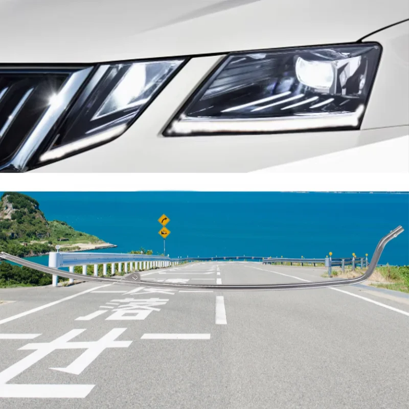 Car DRL Light Guide Strip White Light For Skoda Octavia Ballast Module Headlight Kit 2018-2022 Angel Eye Daytime Running Lights