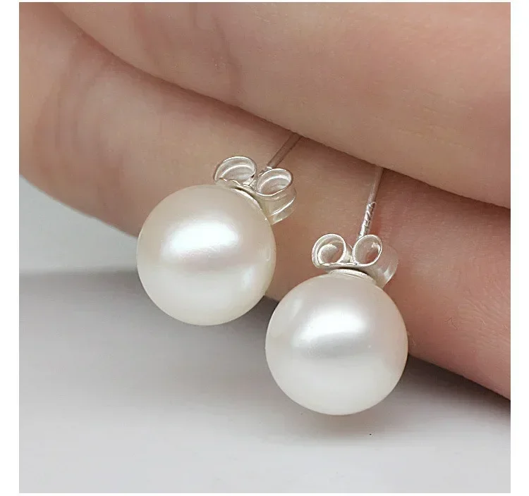 2024 new Silver Sterling Silver 6mm/8mm/10mm Freshwater Cultured Pearl Button Ball Stud Earrings For Women As Best Gifts Jewerly