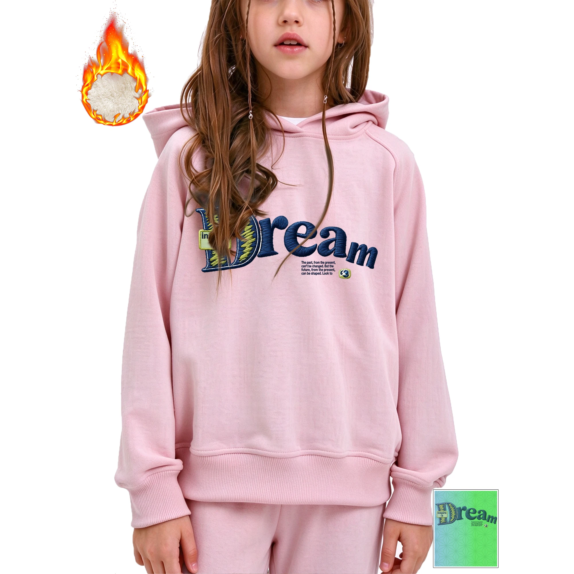 Girls Hooded Sweatshirt Dream Inspire Letter Heat Transfer Printed Kids Casual Streetwear Hoodies For Daily School Autumn Winter