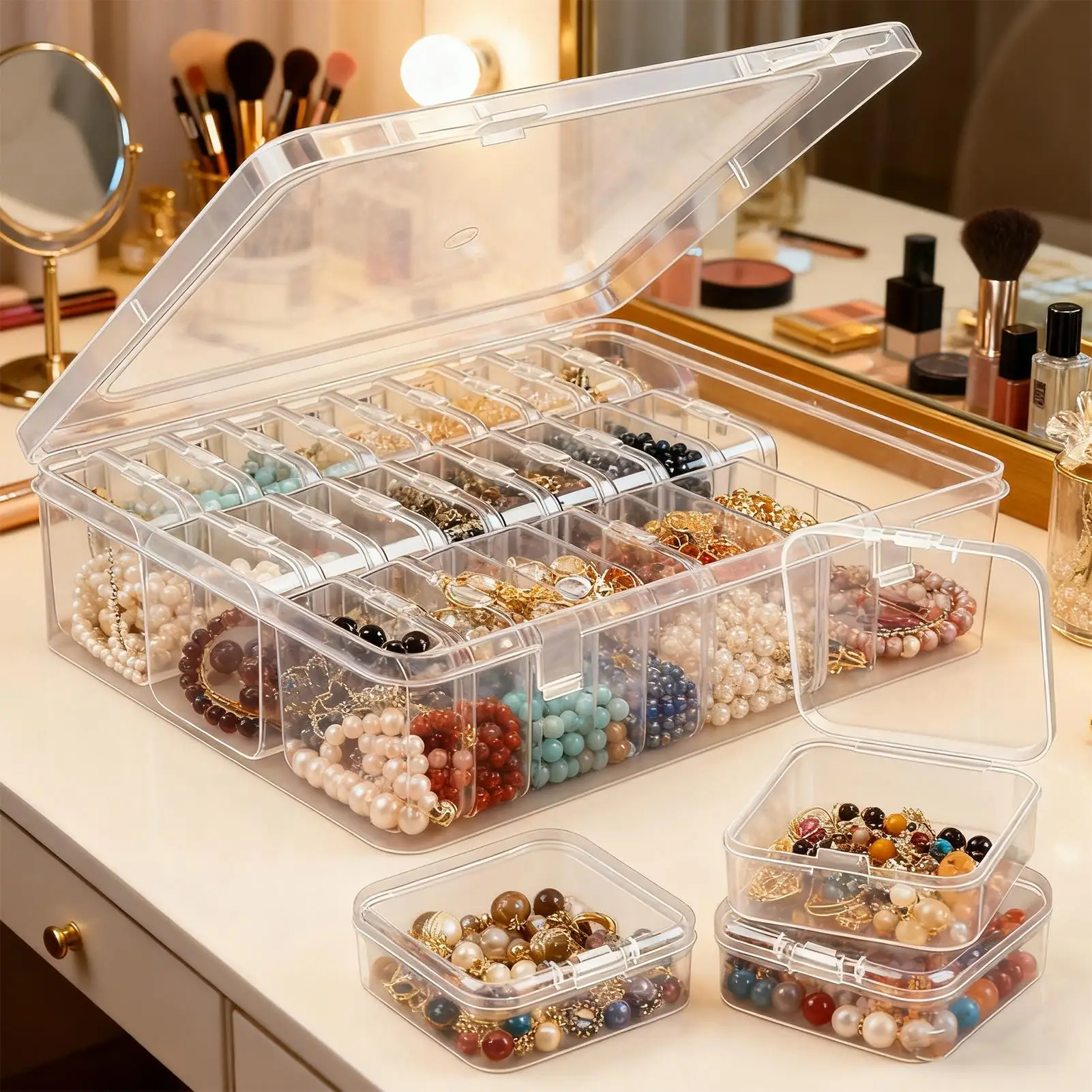 

Коробка-органайзер для бусин, 30 шт., маленькие прозрачные пластиковые контейнеры для хранения бусин с откидной крышкой для хранения мелких предметов, ювелирных изделий