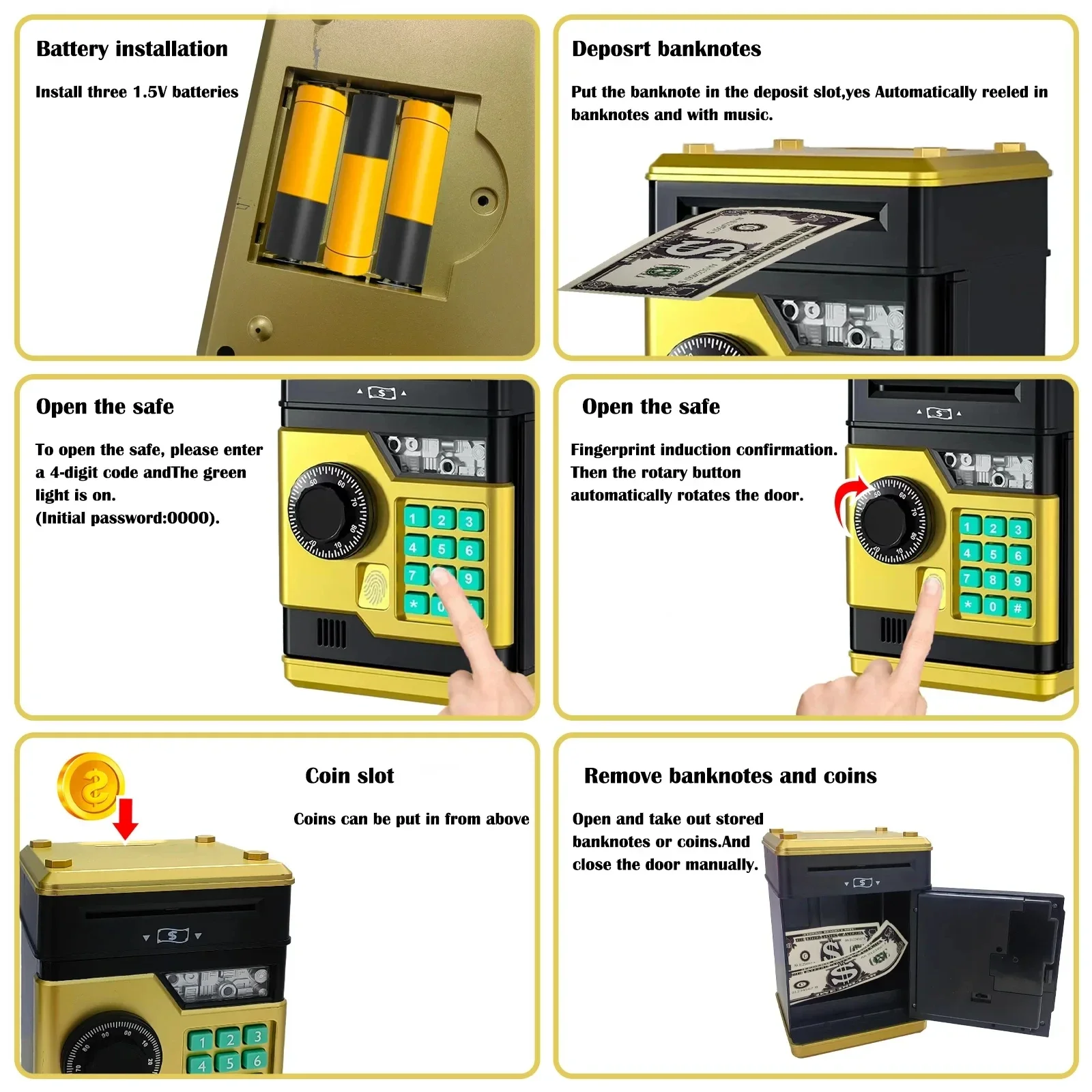 Vingerafdruk Combinatie Doos Spaarpot Kinderen Spaarpot Speelgoed Atm Wachtwoord Kluis Box Automatische Muziek Munt Gelddoos Kinderen Geschenken