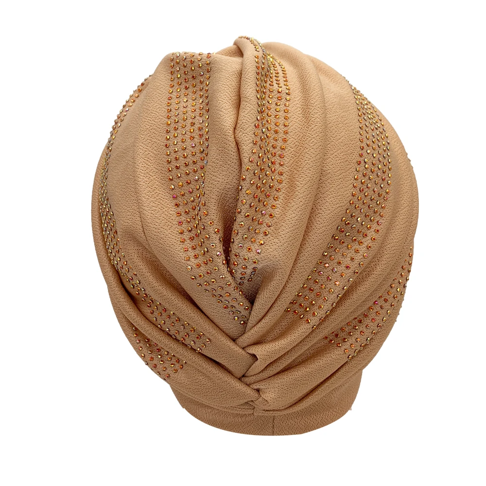 Shinny Diamonds Turban Cap for Women Female Wrap Head Bonnet Muslim Headscarf Hat Turbante Mujer