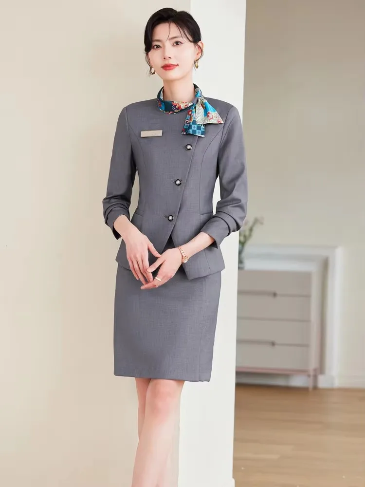 جاكيت وتنورة احترافية من قطعتين من أليسا للنساء، مقاس نحيف، عصرية وأنيقة، طراز جديد، 2024 #4