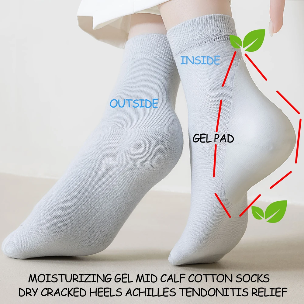 1/3 Paar feuchtigkeitsspendende Socken für Frauen, rissige Fersenbehandlung mit Rosenöl, weichmachende Pflege, Silikongel-Pad, Baumwoll-Crew-Socken – Detail 1