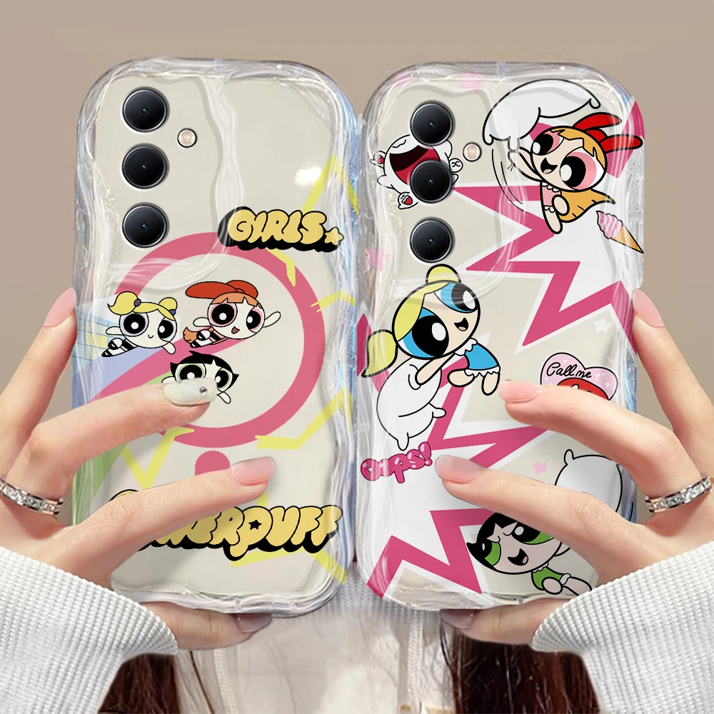 Cute The Powerpuffs Girls 3D Wave Phone Case For OPPO Reno 11 F 8 T 7 Z 6 5 4 Pro F23 F11 F9 4G 5G Soft Silicone Back Cover