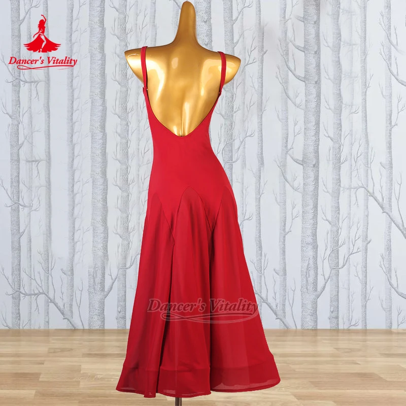 Teenager Ballroom Dance V-neck Backless Dresses Women Adult Viennese Waltz Contest&Perform Clothing Customized Dancer's Vitality