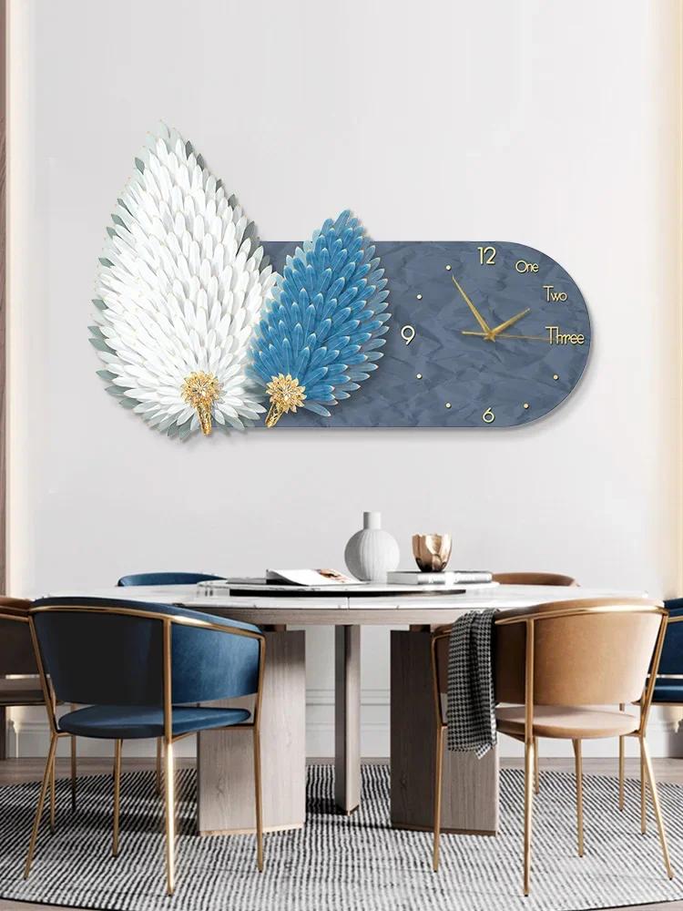 

Restaurant Decoration Painting Wall Lamp Feather Modern and Simple Hanging Painting Creative Dining Hall Clock Wall Hanging