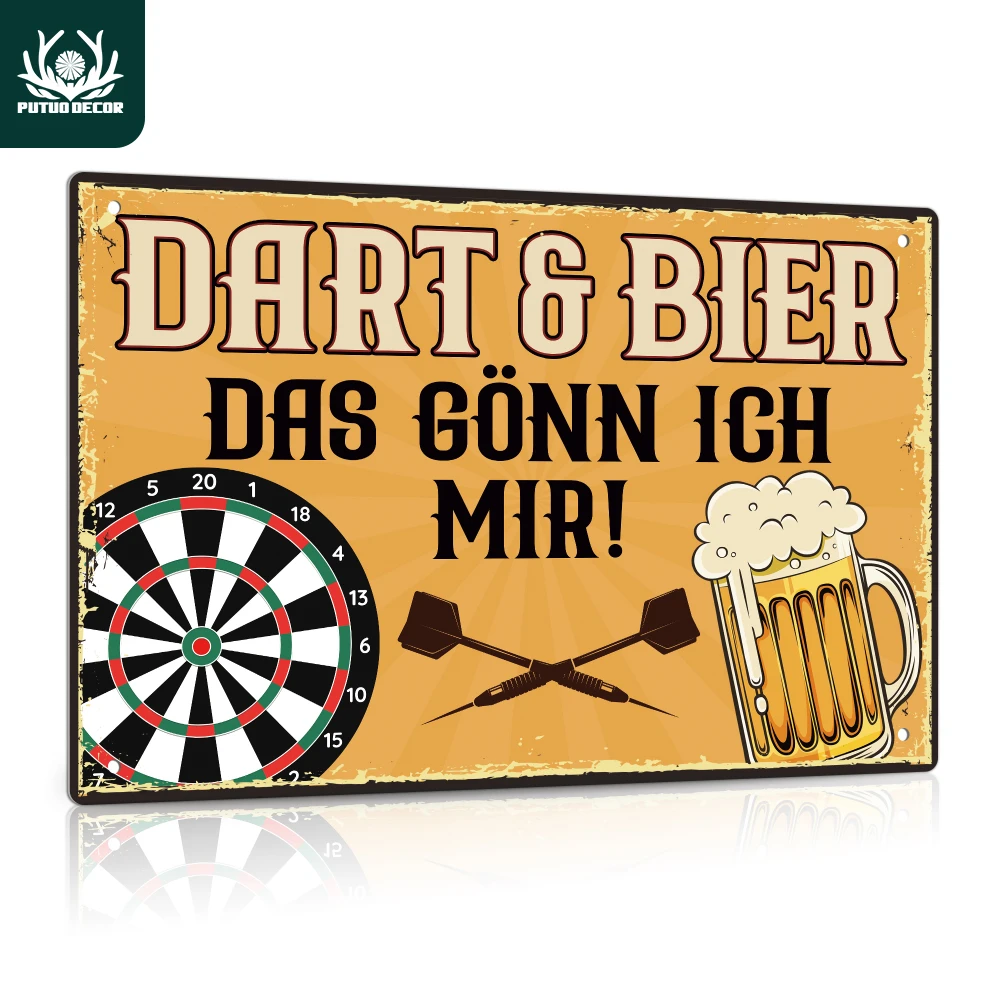 Putuo Decor German Beer Funny Quotes Decoration Vintage Tin Sign, Dart & Bier Das Gonn Ich Mir, Wall Art Decor for Bar Pub Club