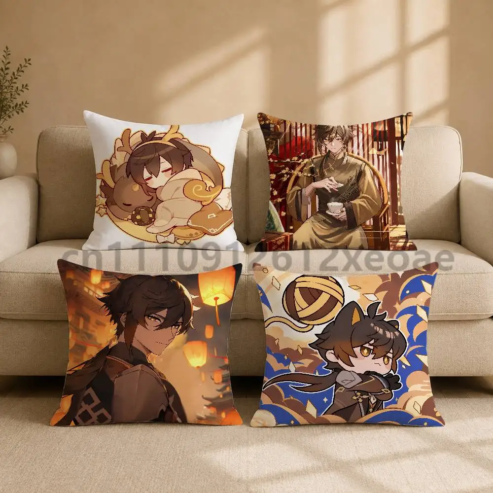 Genshin Impact Zhongli Double-Sided Printed Pillowcase Cushion Cover for Sofa Bed Couch Living Room Home Decor