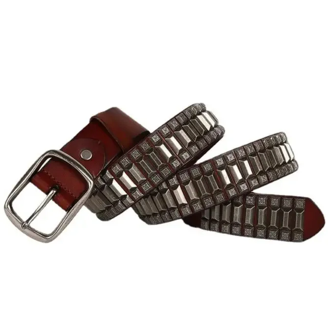 Shop Best,Natural 100% cow leather buckle belt.brand genuine punk rivet belts,Heavy metal belt,Self-defense tool