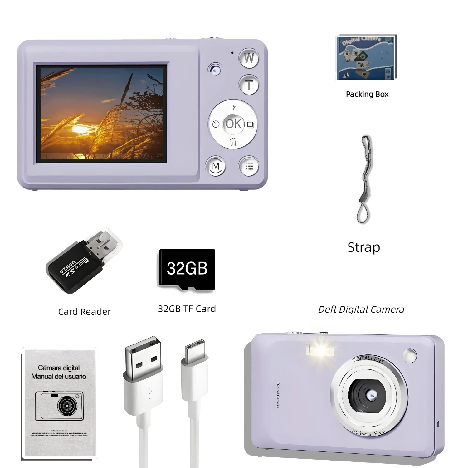 

Digital Camera for Beginners 1080p HD Video Portable Selfie Stick with Optical Viewfind 32GB TF Card Compact Digital Camera Gift
