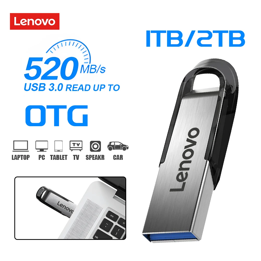 Lenovo 1T 3.0 USB Flash Drive Waterproof Type-C USB Metal High-speed Pen Drive 2TB Pendrive Suitable For Computer Storage Device