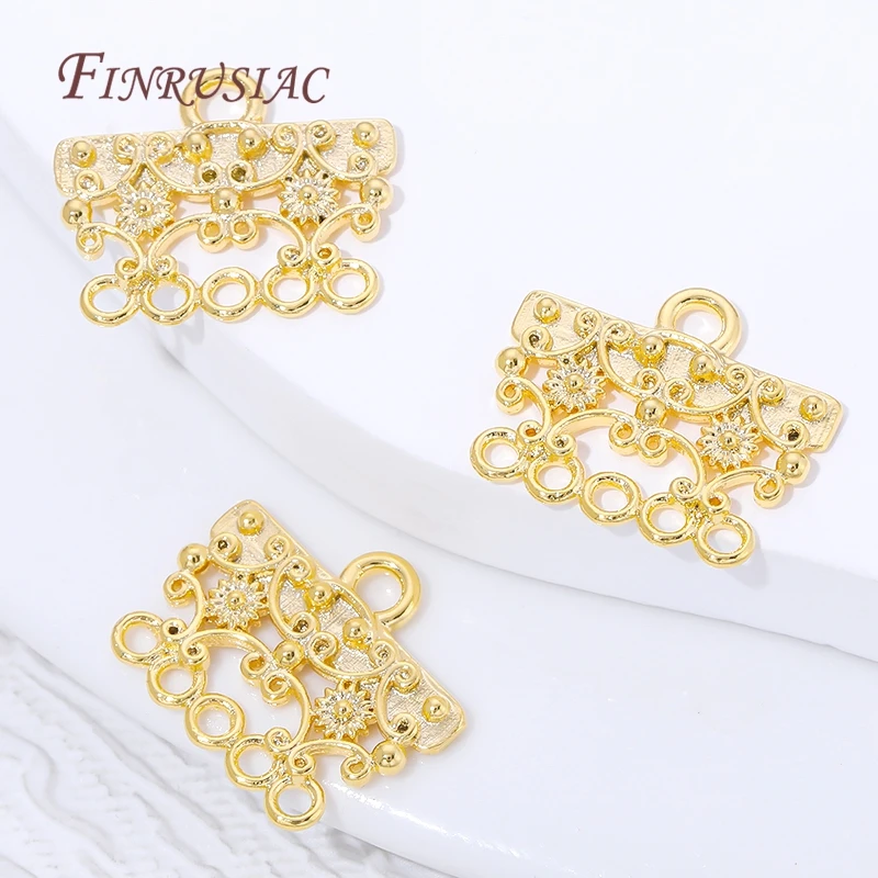 18K Gold Plated Brass Filigree 5 Loop Chandelier Earring Connector,Vintage Style Multi Hole Link For DIY Jewelry Making Supplies view 3