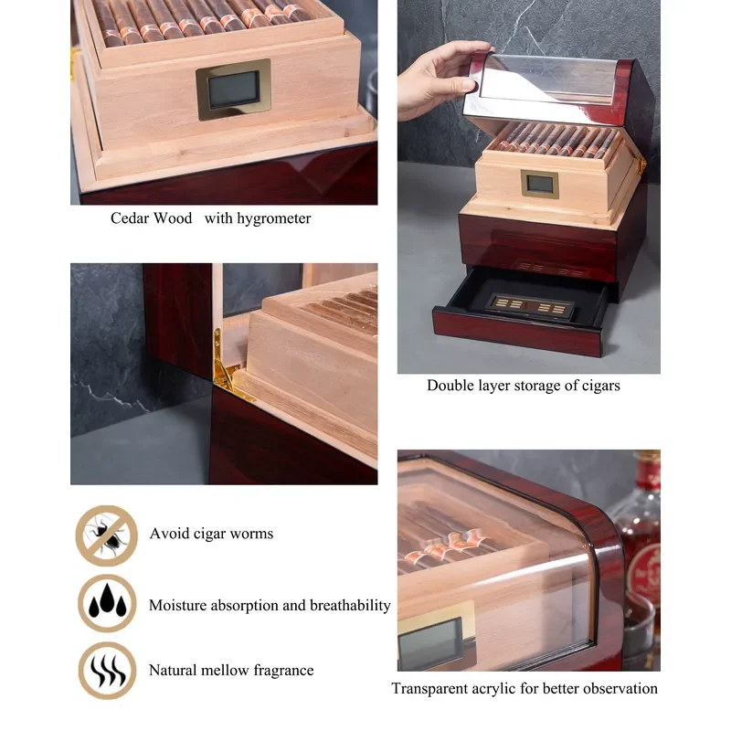 Spanish Cedar Double-deck Cases Humidifier Set Cigar Accessories Cigar Label Band Custom Humidor Cigar Box Cabinet