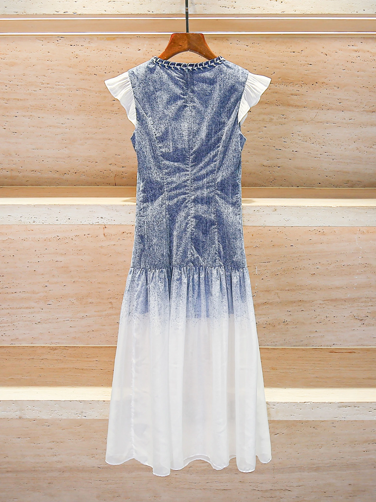 Di fascia alta Estate Rosa Stampa floreale Chiffon Denim Dr Ele Sle Pendolarismo Gonna longuette a vita alta Cerniera Ba Chiusura A-Line...